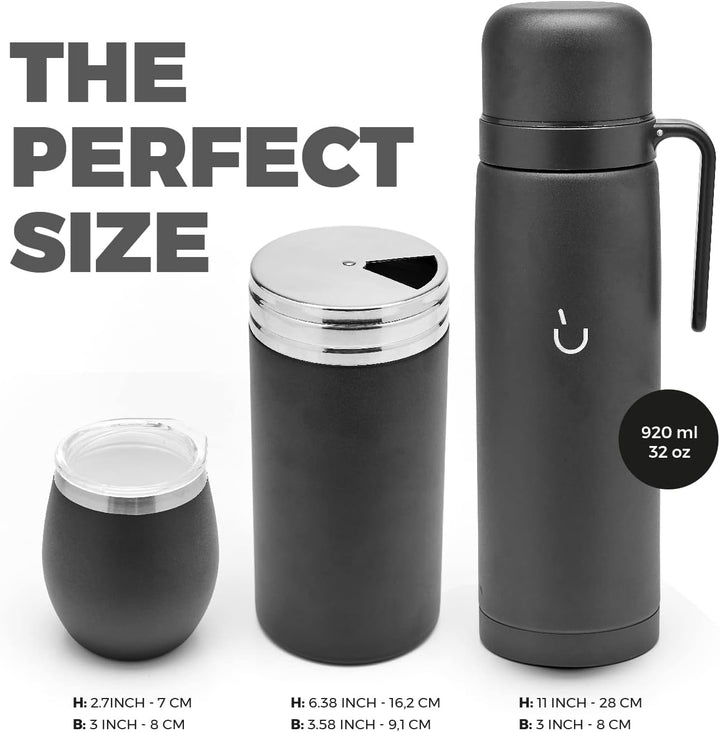 BALIBETOV Komplettes Yerba Mate Set – Moderner Mate Gourd, Thermos, Yerba Behälter, zwei Bombillas u