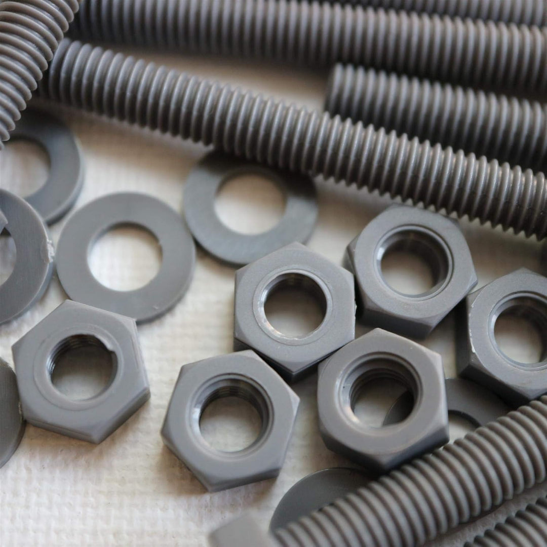 50 x PVC Sechskantschrauben Grau Muttern und Schrauben aus PVC-U-Kunststoff, oxidationsbeständig, wa