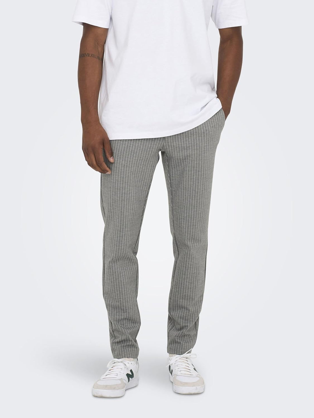 ONLY & SONS Male Chino Hose ONSMARK Pant Stripe GW 3727 NOOS 36W / 32L Light Grey Melange, 36W / 32L