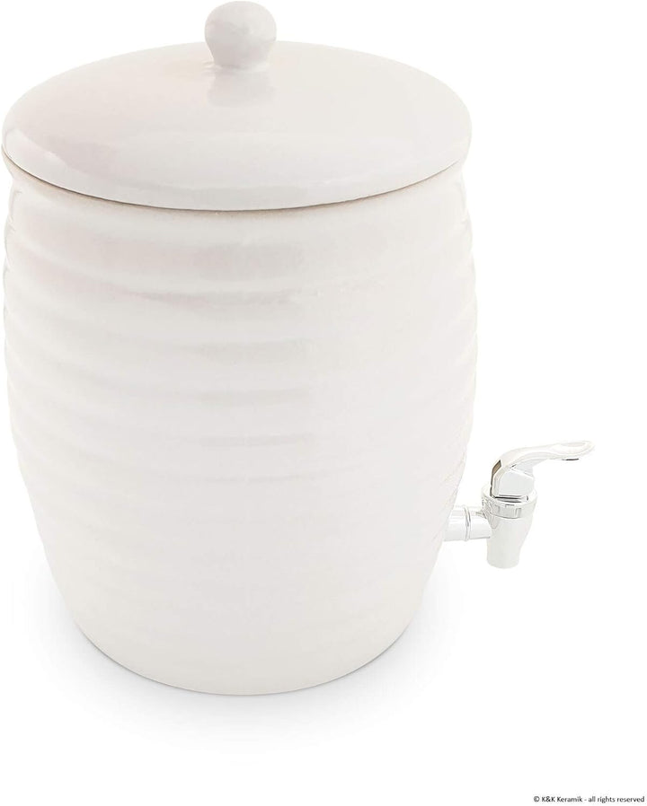 KERAZO Getränkespender, Fass, Rumtopf, Gefäss zur Fermentation von Kombucha inkl. Zapfhahn 6,0L, wei