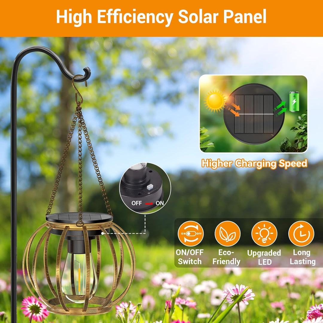 BUCASA Solarlampen für Aussen Hängend, 2 Stück Bronze Solarlaterne für Aussen mit Grösser LED-Glühbi