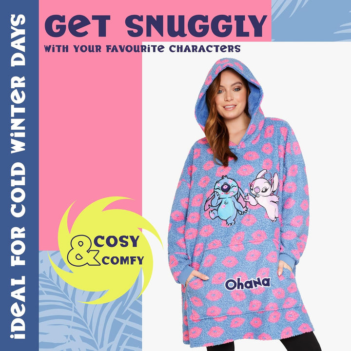 Disney Stitch Übergrosse Hoodie Decke Damen - Fleece Oversized Kapuzenpullover mit Ärmeln für Teenag
