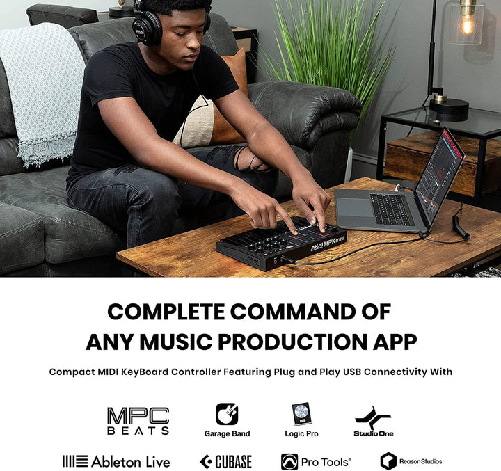 AKAI Professional MPK Mini MK3 Schwartz und M-Audio HDH40 – 25-Tasten USB MIDI Keyboard Controller,