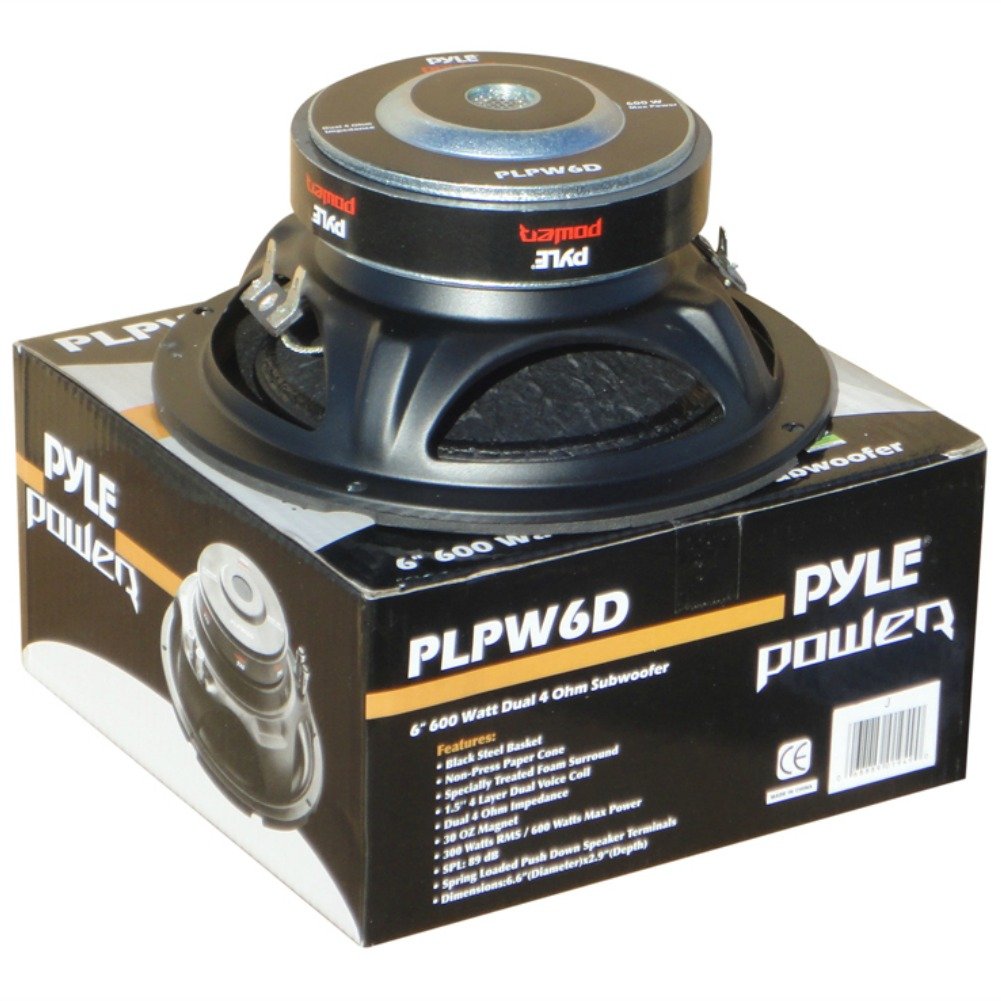 Pyle PLPW6D Subwoofer, 300 Watt RMS, 600 Watt max., Durchmesser: 16,50 cm (6,5 Zoll), DVC-Woofer mit