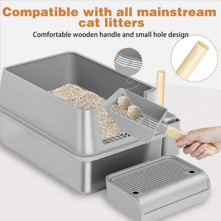 Edelstahl Katzenklo XXL 37L – Geschlossene Katzentoilette für grosse Katzen, mit 120° Klappdeckel, T