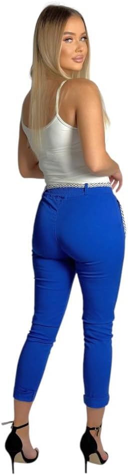 Mississhop Damen Baumwolle Klassische Chino Hose mit Gürtel S Royalblau, S Royalblau