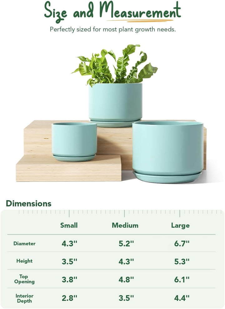 LE TAUCI Keramik-Pflanztöpfe, 10,9 cm + 13 cm + 17,3 cm, 3 Stück, Pflanzgefässe mit Ablaufloch und U