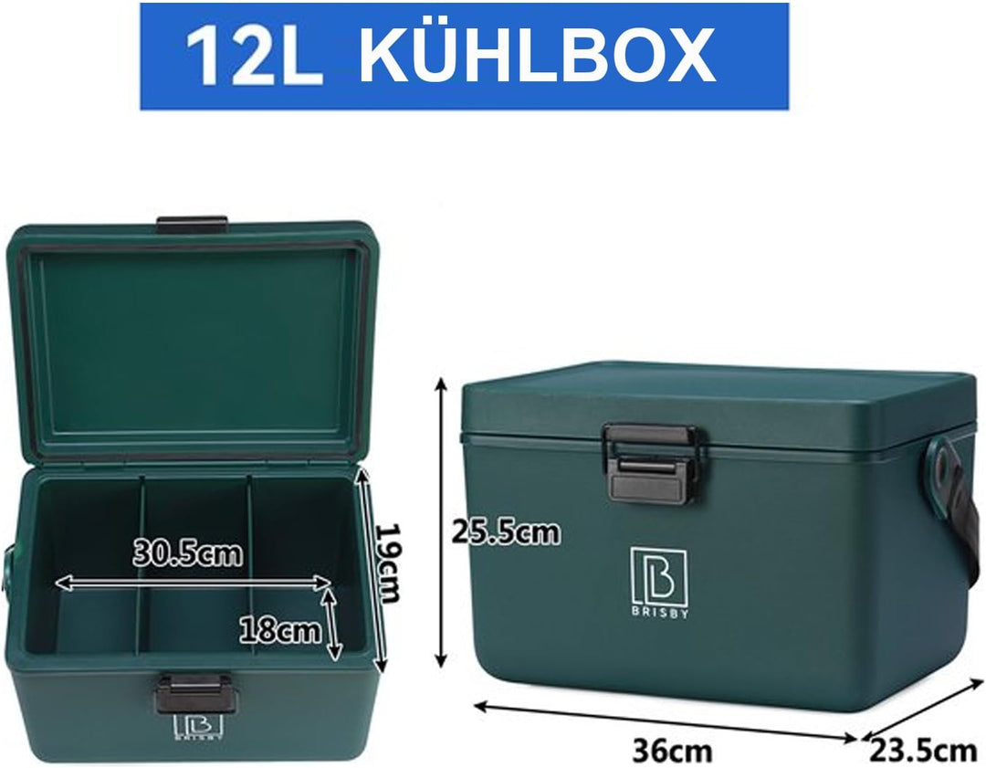 Brisby Kühlbox 12 Liter - Kühlbox ohne Strom, 40 Stunden kühl, Inklusive 2 grosse Kühlelemente 200ML