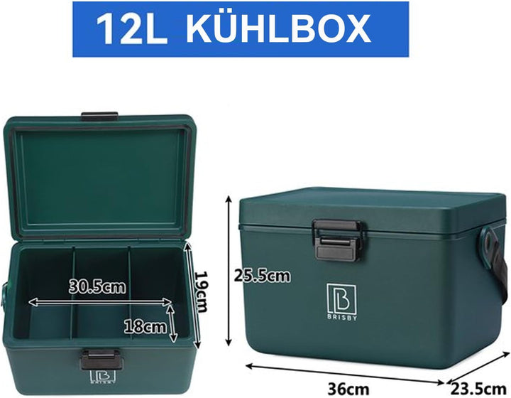 Brisby Kühlbox 12 Liter - Kühlbox ohne Strom, 40 Stunden kühl, Inklusive 2 grosse Kühlelemente 200ML
