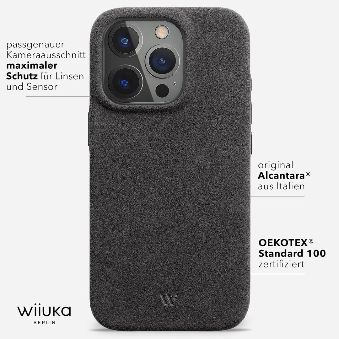 WIIUKA Hülle für iPhone 15 Pro Max, original Alcantara®, handgefertigt, extra Dünn, Premium Handyhül