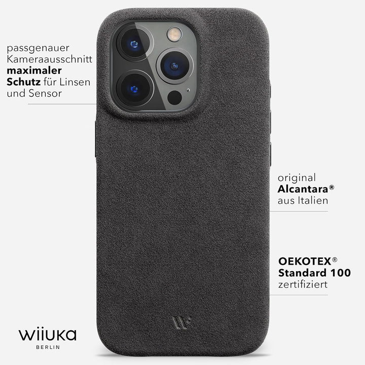 WIIUKA Hülle für iPhone 15 Pro Max, original Alcantara®, handgefertigt, extra Dünn, Premium Handyhül