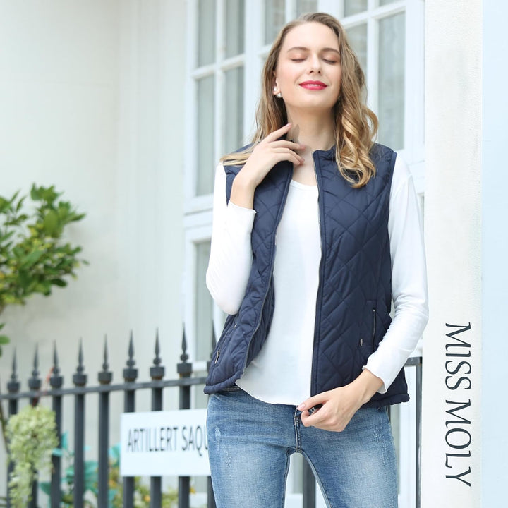 MISS MOLY Damen Weste mit Stehkragen Weste Jacke Winter Warm Ultraleicht, Navy Blau 38-40