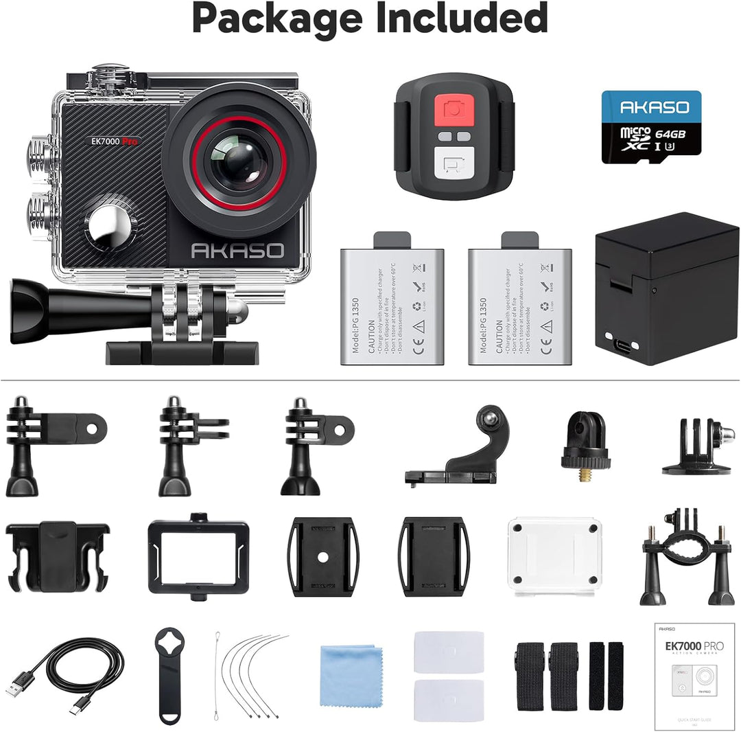 AKASO EK7000 Pro Action Cam 4K30FPS 20MP mit 64GB microSDXC Speicherkarte EK7000 Pro mit 64GB Speich