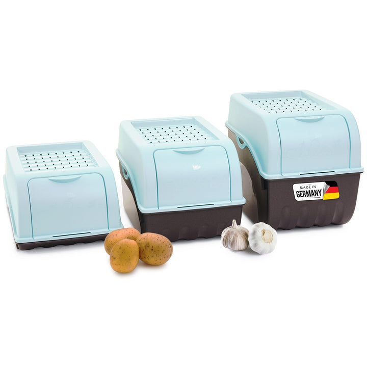 Novaliv Kartoffel Aufbewahrungsboxen Set | 3,5L + 5L + 9L | TÜRKIS | Kartoffelboxen | Gemüseboxen st