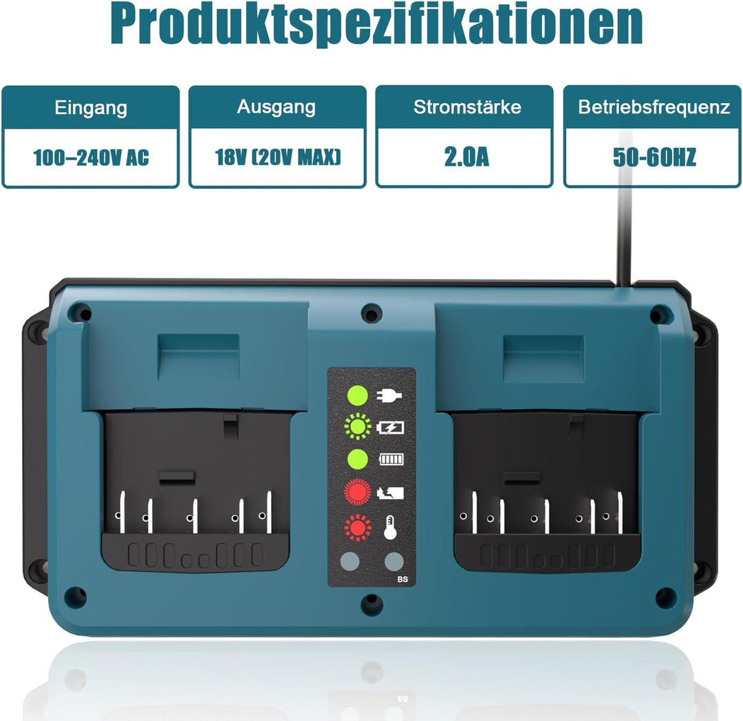 KUNLUN Ladegerät für Bosch Professional 18V-Akku, Daul Port Ersatzladegerät mit LED-Anzeige für Bosc