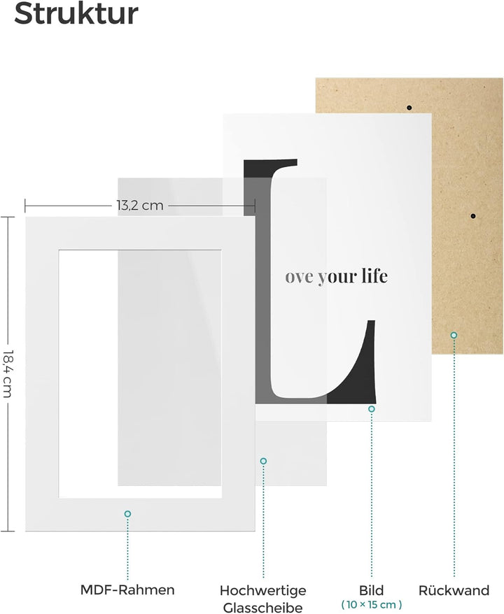 SONGMICS Bilderrahmen Set im 5er-Set, 10 x 15 cm, Fotorahmen mit Glasscheibe, Weihnachten, Rahmen We