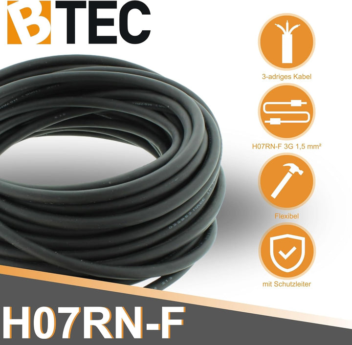 BTEC Schwere Gummischlauchleitung Flexibles Gummikabel Hochwertiges Elektrokabel H07RN-F 3G 1,5 25 M
