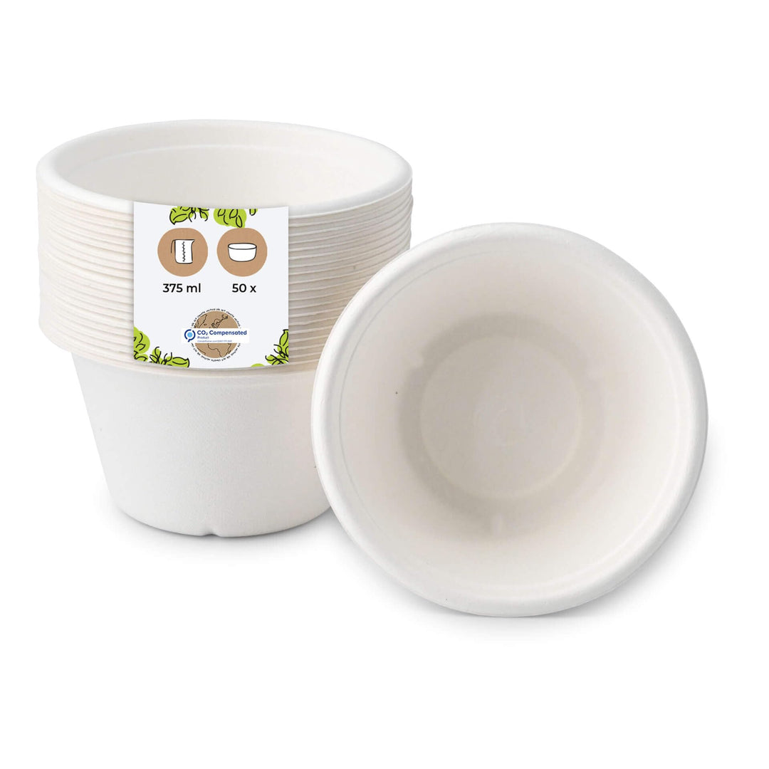 BIOZOYG Umweltfreundliche Suppenbecher aus Zuckerrohr I 50 Stück 375ml Einwegbecher Einmalbecher Weg