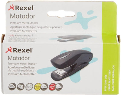 Rexel Matador Heftgerät (Halbstabmagazin, Einlegetiefe 65 mm) Metallic-Schwarz, Metallic-Schwarz