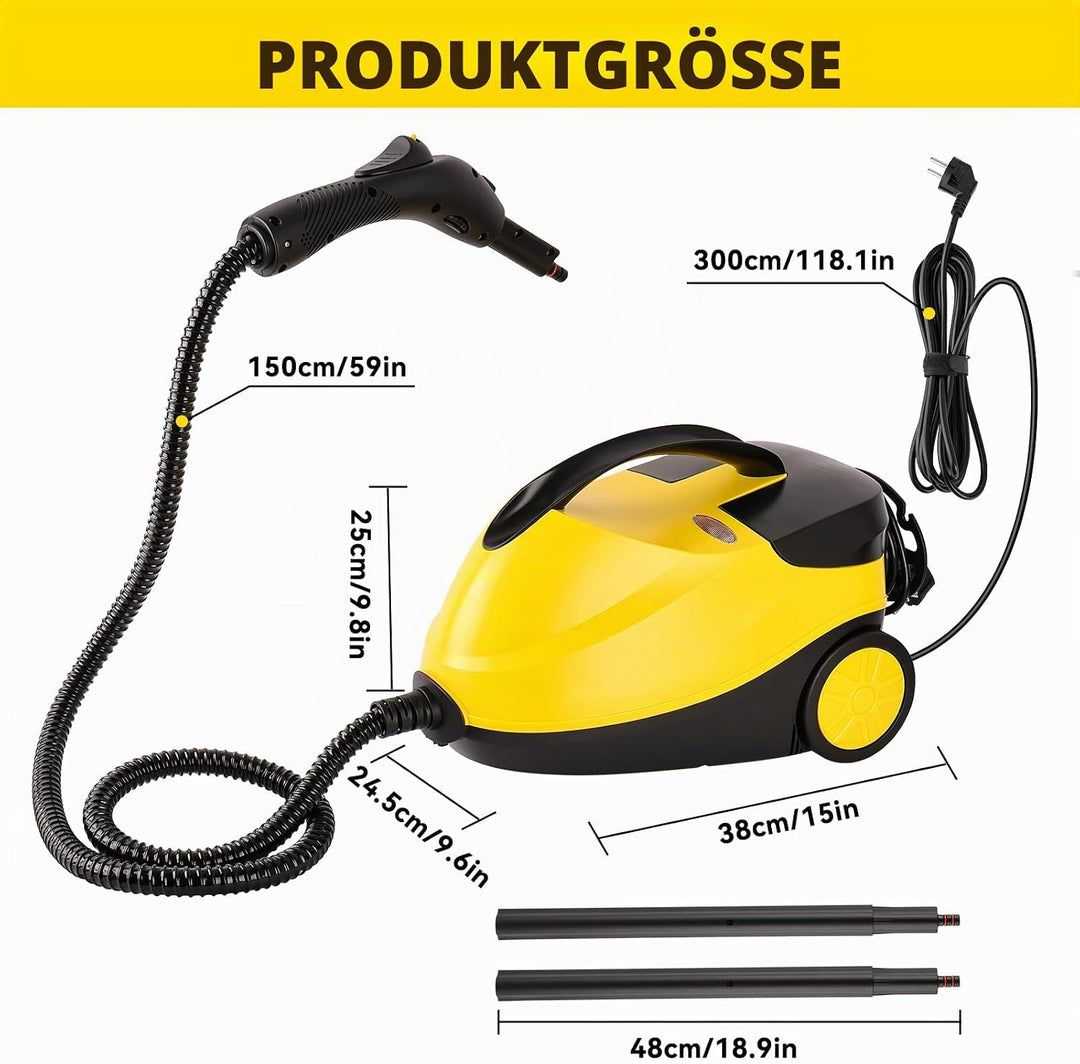 2000W Tragbarer Dampfreiniger Boden mit 1600-ml-Tank, Dampfdruck 4 bar, 16 Zubehörteile, Hochdruck D