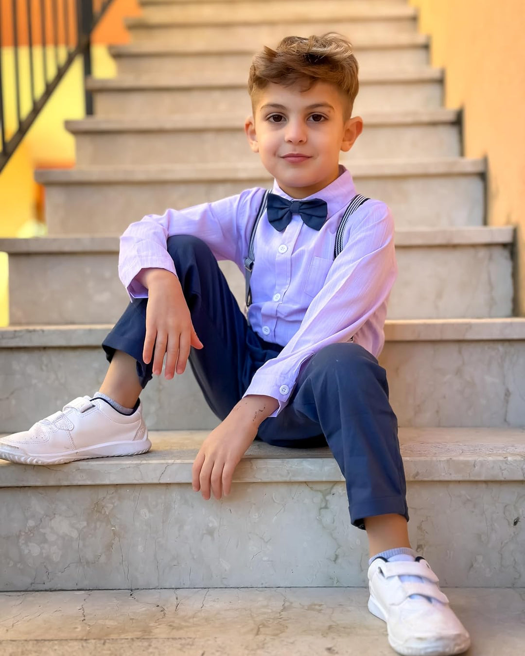 Volunboy Baby Jungen Anzug Set Bekleidung Hemd mit Fliege + Hosenträger Hosen Strampler Anzug 12-18