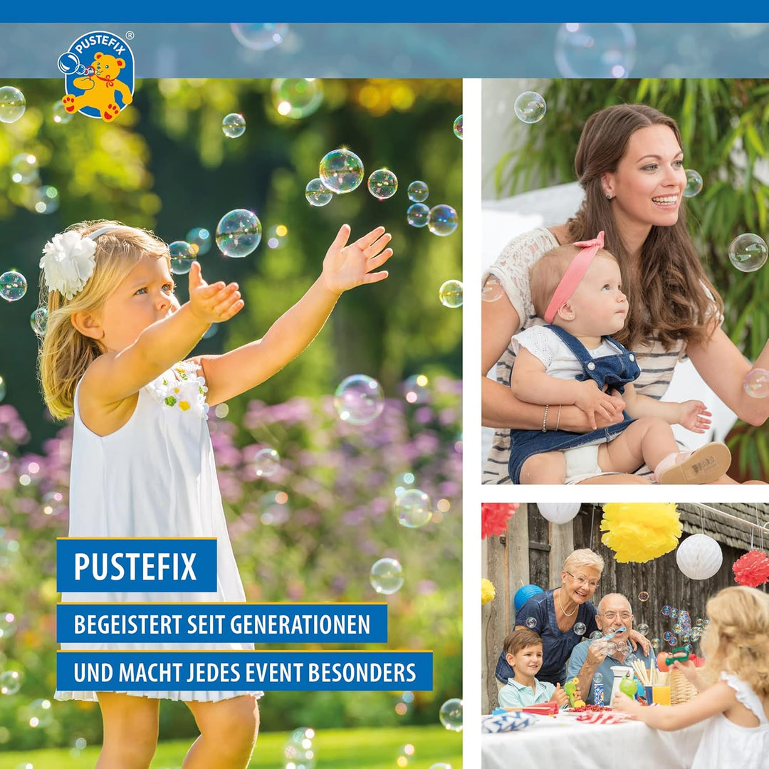 PUSTEFIX Party-Bubbler blau I 1000 ml Seifenblasenwasser I Bunte Bubbles Made in Germany I Seifenbla