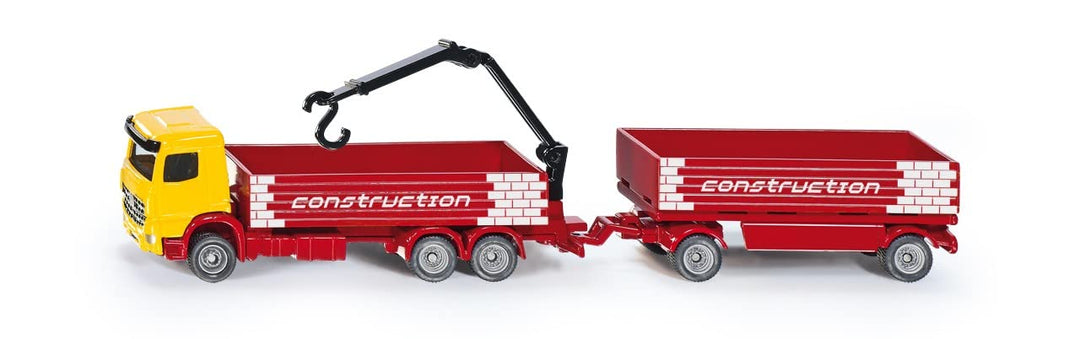 siku 1797, Baustoff-LKW mit Anhänger, 1:87, Metall/Kunststoff, Rot/Gelb, Beweglicher Kran Baustoff-L