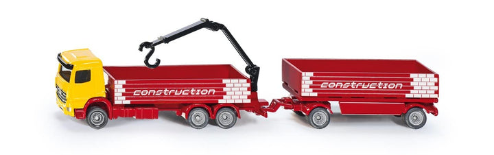 siku 1797, Baustoff-LKW mit Anhänger, 1:87, Metall/Kunststoff, Rot/Gelb, Beweglicher Kran Baustoff-L