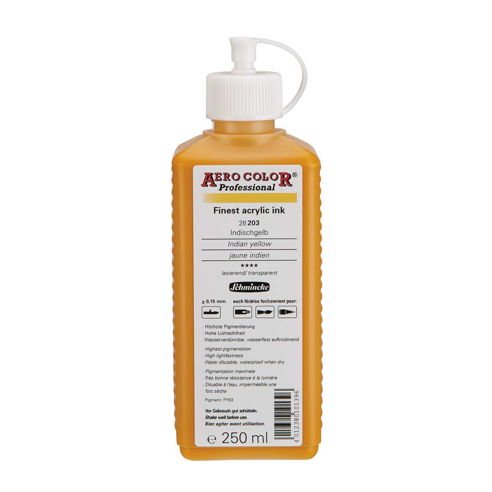 Schmincke - AERO COLOR Professional, Indischgelb 250 ml, 28203027, feinst-flüssige, farbstarke Acryl