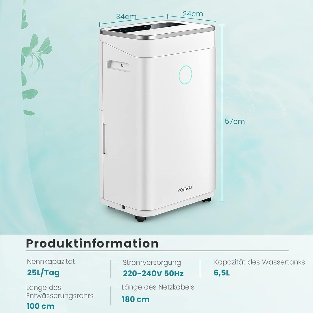 COSTWAY Mobile Entfeuchter 25/Tag, Luftentfeuchter 3 Modi, Raumentfeuchter 3 Farbe LED Display, Dehu