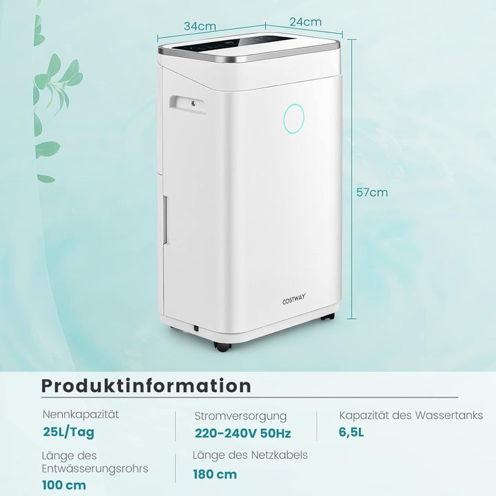 COSTWAY Mobile Entfeuchter 25/Tag, Luftentfeuchter 3 Modi, Raumentfeuchter 3 Farbe LED Display, Dehu