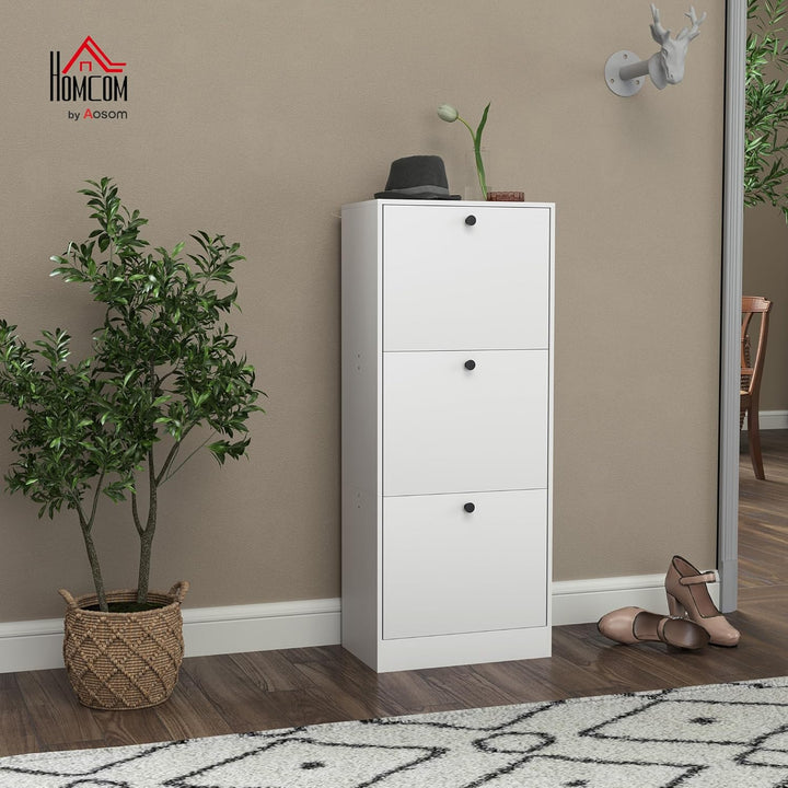 HOMCOM Schuhschrank mit 3 Klappen, Schuhregal mit Verstellbar Trennwand, Schuhkommode Schmal Schuhki