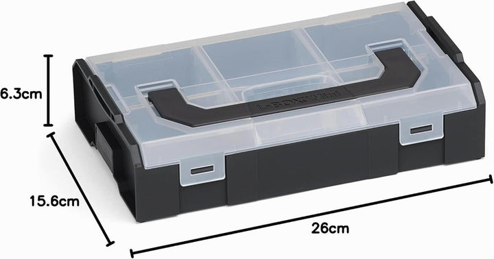 Sortimo L-BOXX Mini Werkzeugkoffer 12er Set – Schwarz Deckel Transparent | Kompakte Sortierboxen für
