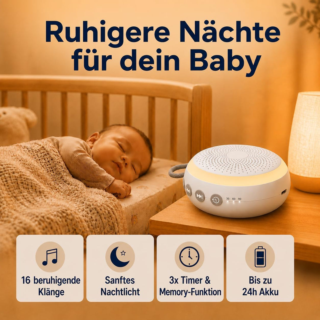 Baby Einschlafhilfe mit Nachtlicht - Tragbare White Noise Sound Maschine mit 16 beruhigenden Geräusc