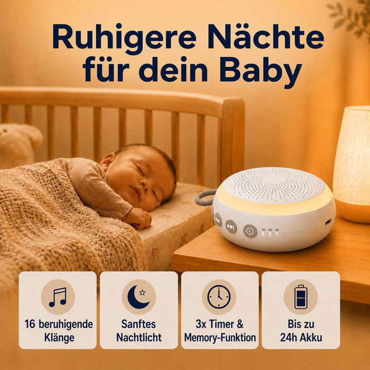Baby Einschlafhilfe mit Nachtlicht - Tragbare White Noise Sound Maschine mit 16 beruhigenden Geräusc