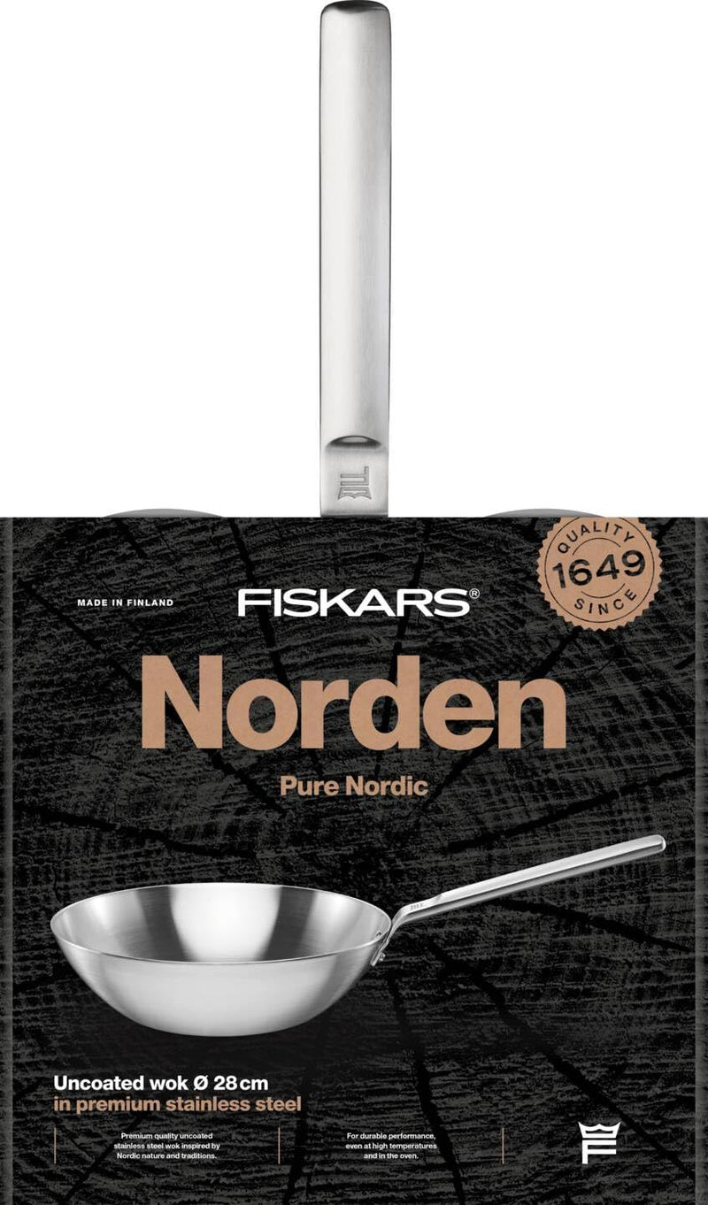 Fiskars Norden Steel Wok, Ø 28 cm, Unbeschichtet, Edelstahl, 1067630 Wok, Unbeschichtet Ø 28 cm, Wok