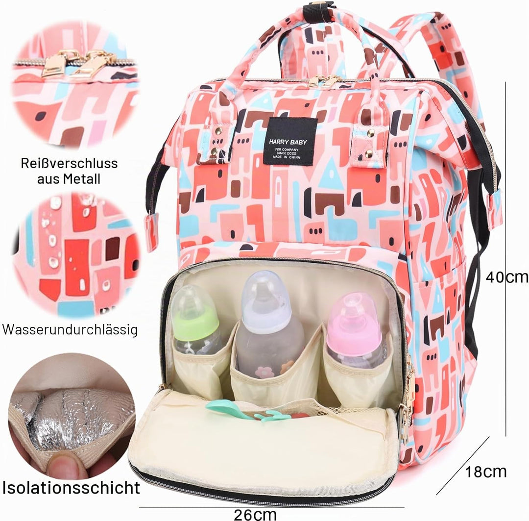 Baby Wickelrucksäcke, Wasserfester Windelrucksack mit Isolierten Fächern für Babys, Grosser Wickelru