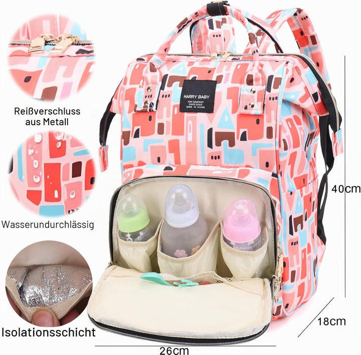 Baby Wickelrucksäcke, Wasserfester Windelrucksack mit Isolierten Fächern für Babys, Grosser Wickelru