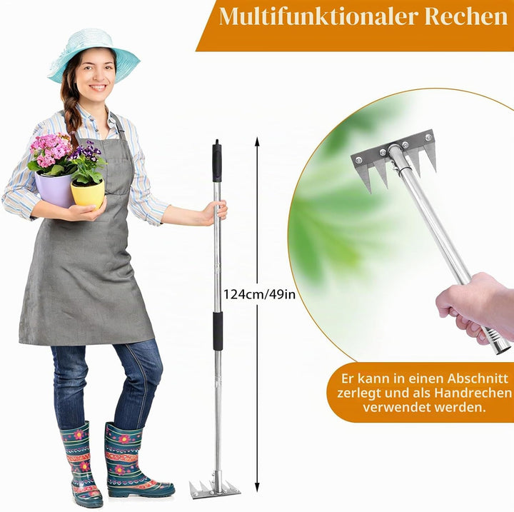 Gartenrechen mit 1,2m Metallgriff, Garden Harke Mehrzweck Garten Unkraut Werkzeug, Unkrauthacke, Tra