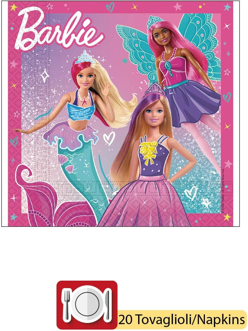 Ciao Partygeschirr Party-Set Barbie Fantasy für 8 Personen (36 pcs: 8 Pappteller Ø23cm, 8 Becher 200