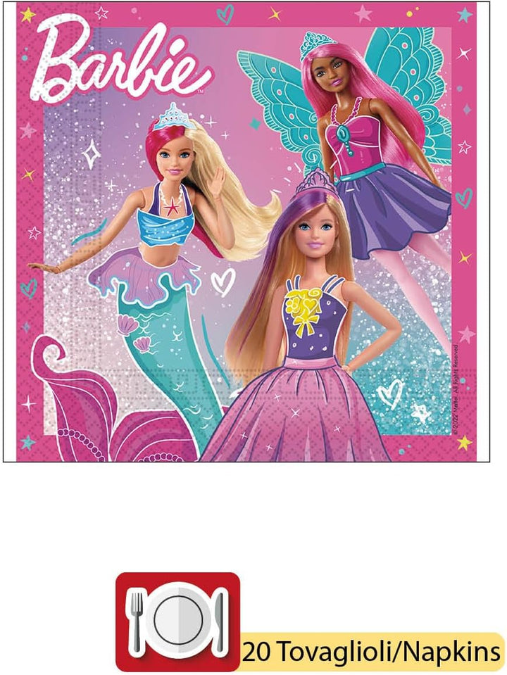 Ciao Partygeschirr Party-Set Barbie Fantasy für 8 Personen (36 pcs: 8 Pappteller Ø23cm, 8 Becher 200