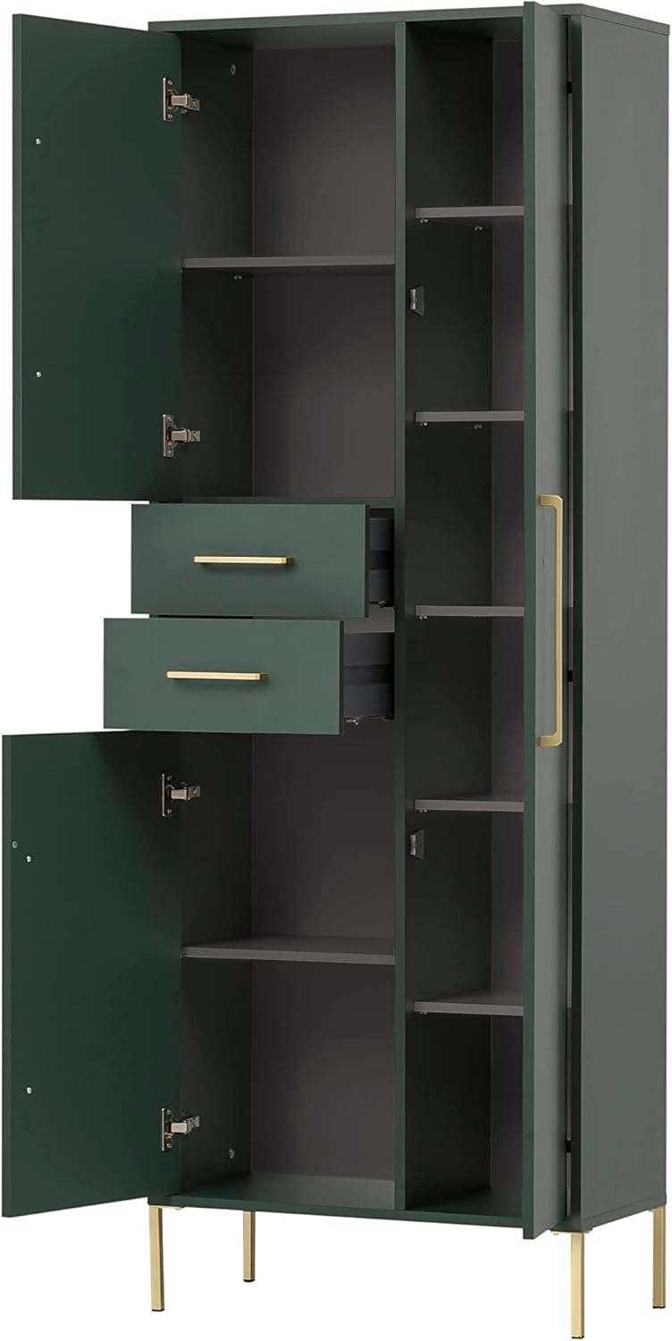 Schildmeyer Kent Hochschrank 701758, waldgrün/Gold, 67,1 x 33,1 x 184,3 cm Geschlossen Waldgrün / Go