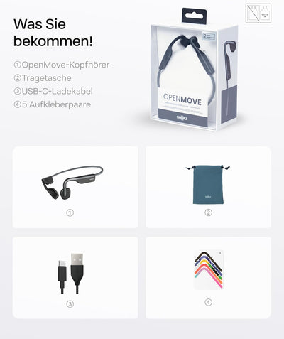 SHOKZ OpenMove Bluetooth Kabellos Kopfhörer, Knochenschall Bone Conduction Wireless Headset, Wasserd