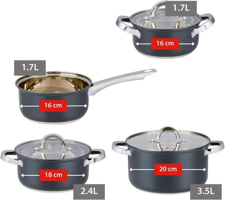alpina Induktions-Topfset 4-teilig – Edelstahl Kochtöpfe mit Glasdeckel – Kochtopfset Geeignet für A
