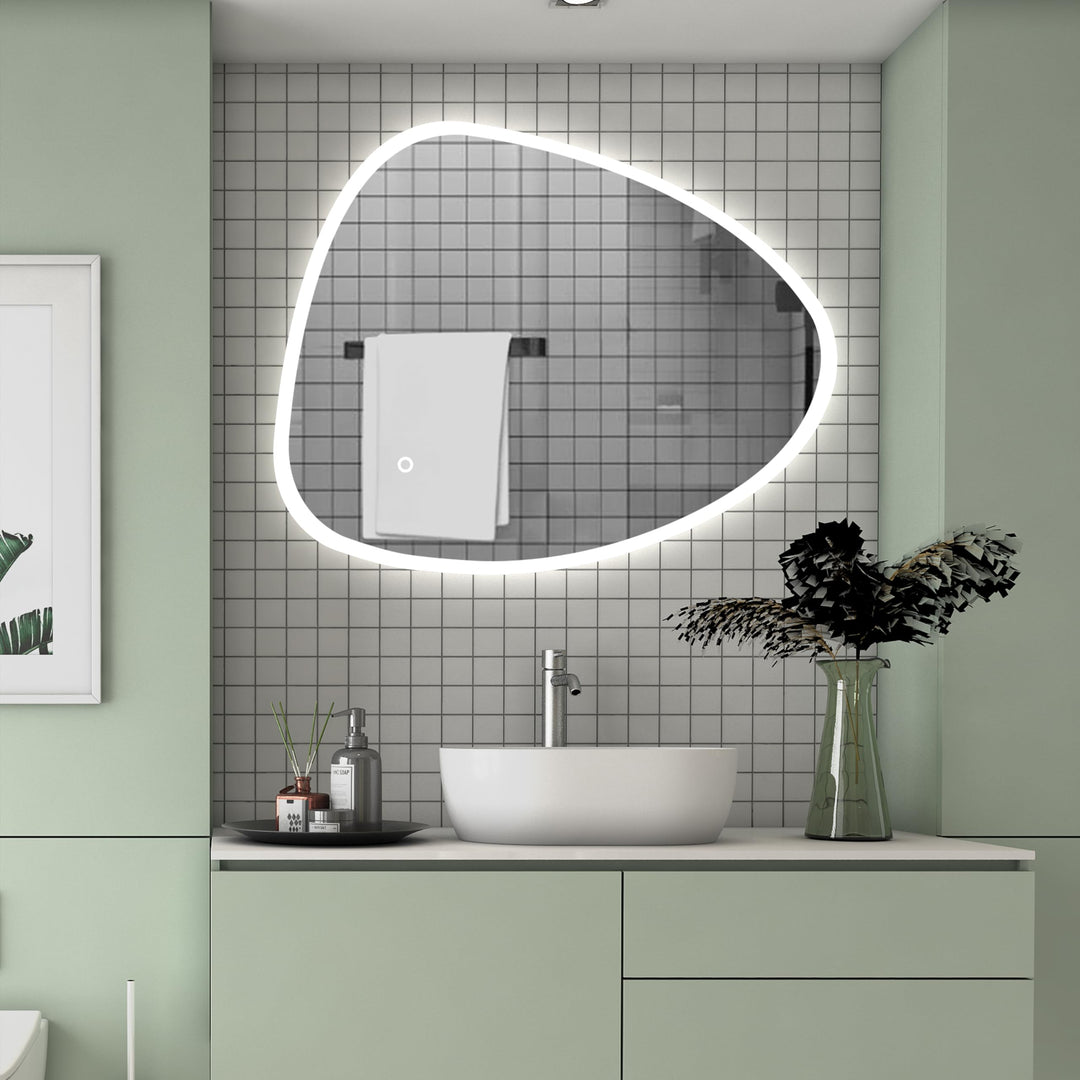 Badspiegel 80×65cm Spezial Rund 3 Lichfarbe dimmbar Memory Wand/Touchschalter Anti-Beschlag Badezimm
