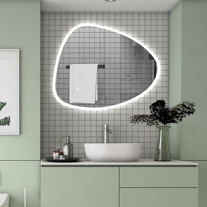 Badspiegel 80×65cm Spezial Rund 3 Lichfarbe dimmbar Memory Wand/Touchschalter Anti-Beschlag Badezimm