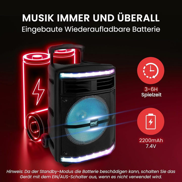 Pyle Partybox - Bluetooth Lautsprecher Gross, PA Anlage, Musikbox, Karaoke Box, 600W, 10" Subwoofer,