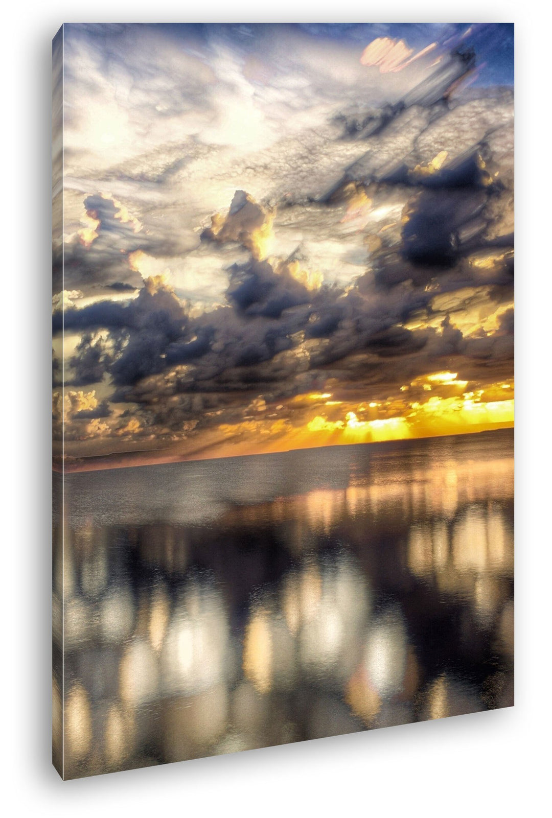 Sonnenuntergang auf dem Ozean Format: 100x70 als Leinwand, Motiv fertig gerahmt auf Echtholzrahmen,