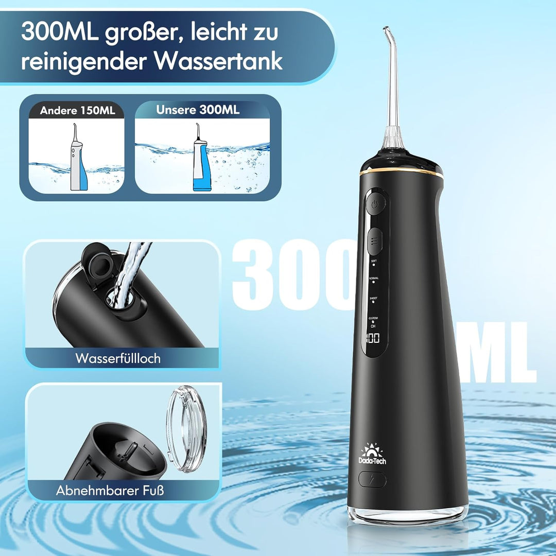 Munddusche Kabellos, Water Flosser for Teeth Mit 4 Modi & 8 Anpassbaren Stufen 300ML Tank Munddusche