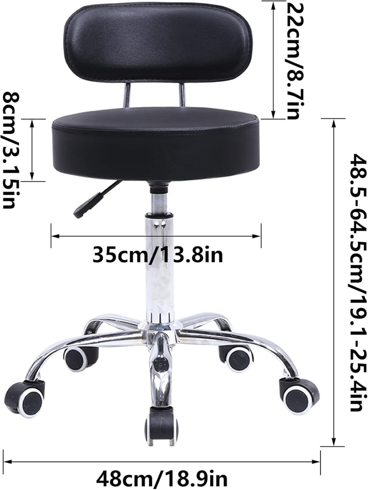 KKTONER Rollhocker mit Rückenlehne 360° drehbar Arbeitshocker höhenverstellbar 48-64cm für Büro Salo